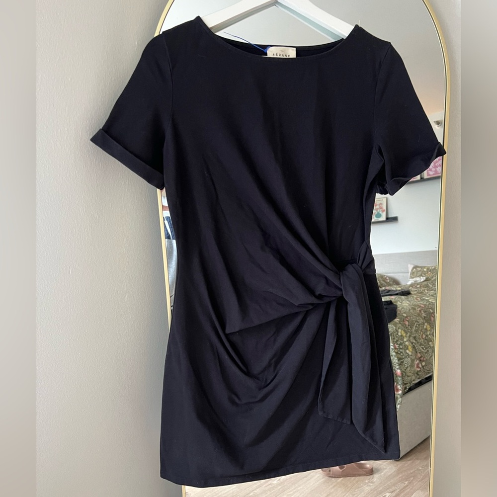 Sezane Black Mini Dress with Side Tie Small